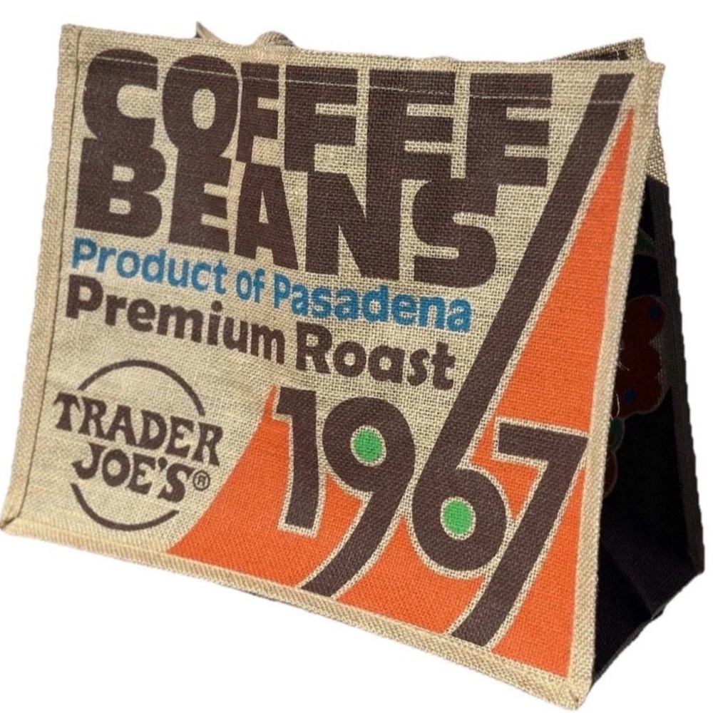 Trader Joe's COFFEE JUTE BURLAP REUSABLE  TOTE BAG New